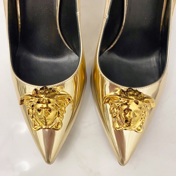SOLD ✘ Versace Medusa Palazzo Gold High Heels - Picture 6 of 12